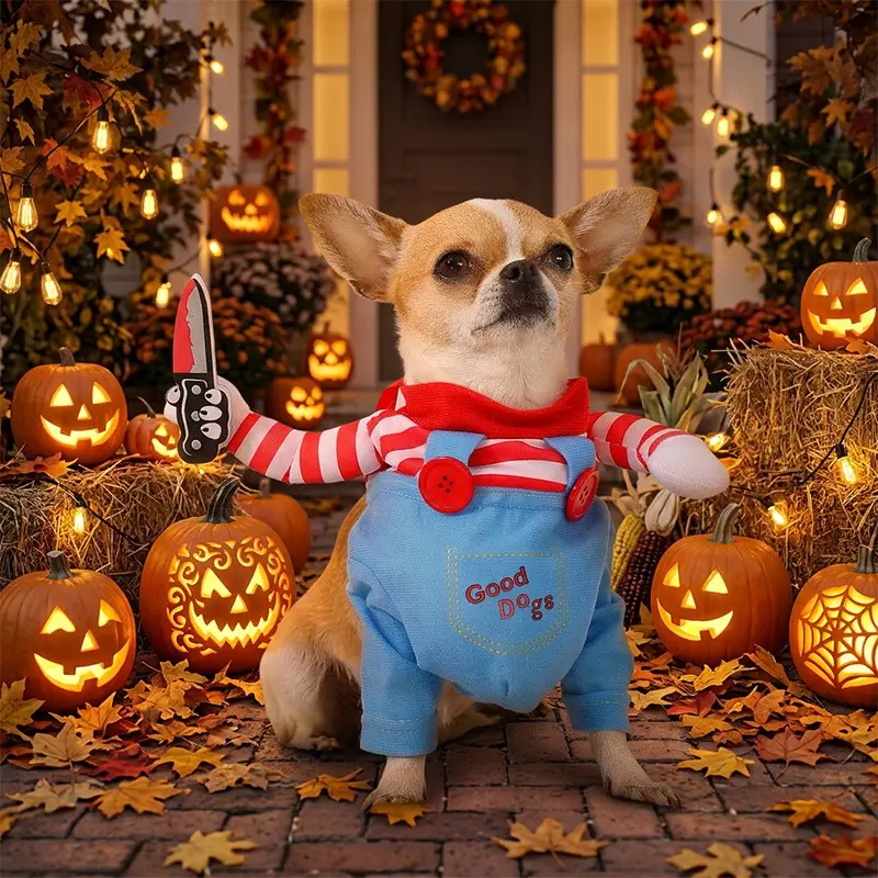 Halloween Pet Costume for Dogs and Cats, Funny Cosplay, Striped Overalls, Universal Size, Anime Theme, Party Photo Gear