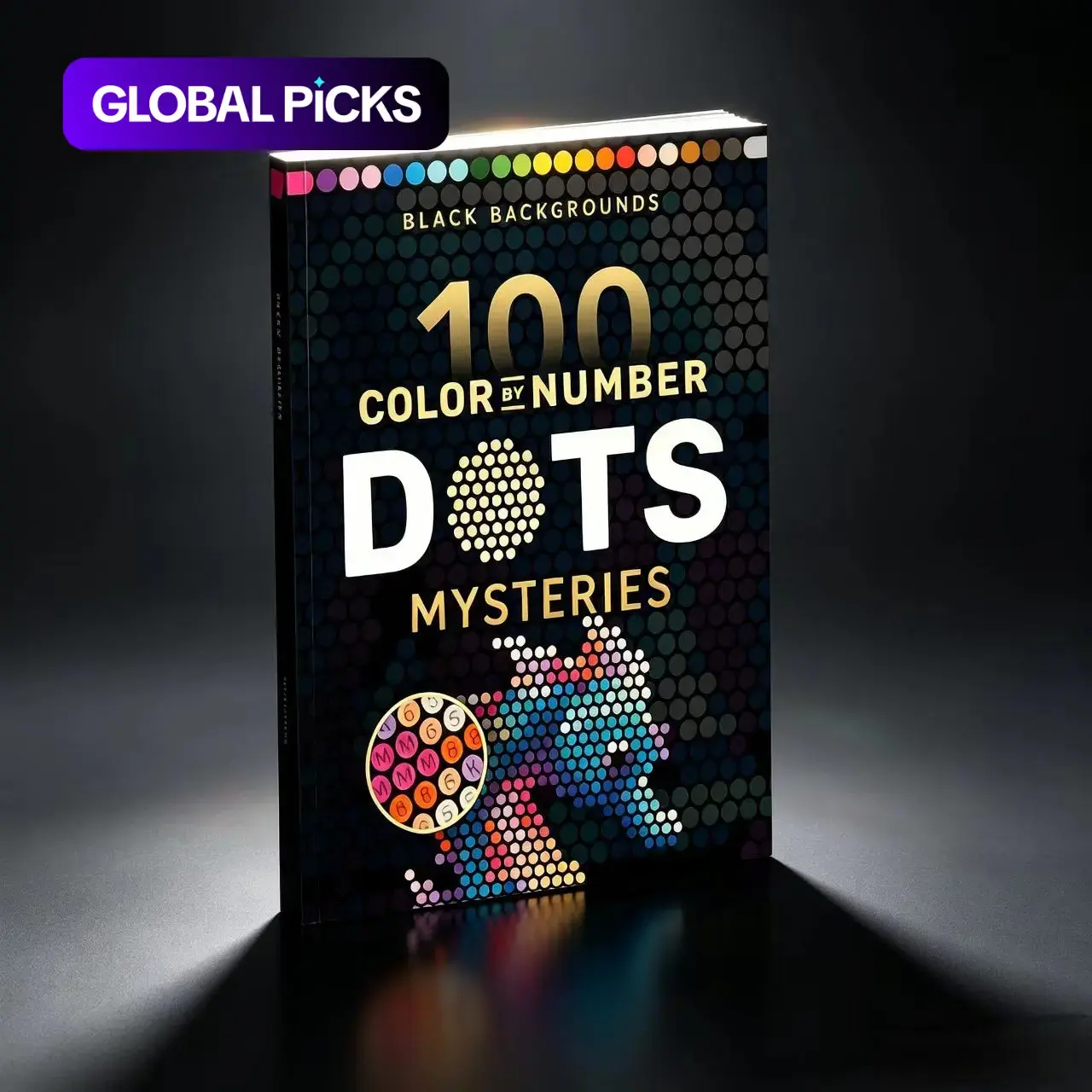 Adult Color by Number Dot Book, 100 Pages Black Background Mystery Puzzles, Large Print A4 Creative Fun Activity Book, Stress Relief Gift for Adults & Teens #GLOBAL PICKS