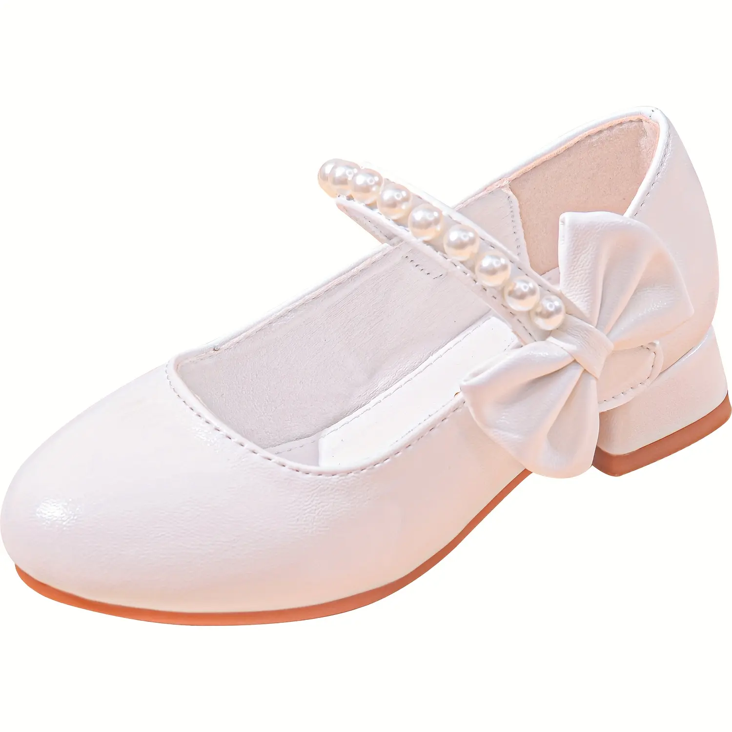 2025 Girls' Princess Theme Round Toe Flat Shoes, White Bow Detail Comfortable Everyday Single Kids' Footwear