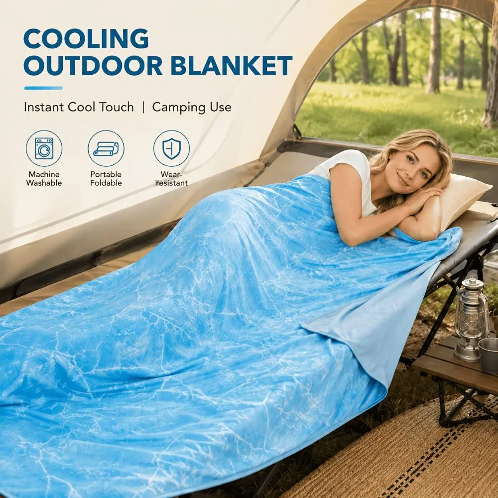 ORHOPUI Cooling Outdoor Blanket, Lightweight Cool Touch Travel Blanket for Camping, Beach, RV & Patio, Portable Foldable Summer Blanket, Machine Washable, Wear-Resistant Edge, 50X70/60X90/90X90/90X108Cm