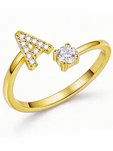 Adjustable Letter Ring A-Z, Micro-Set Zircon Lady Fashion Ring, Simple Stackable Ring, Perfect for Gifts, Parties, Daily Wear, Personalized Ring