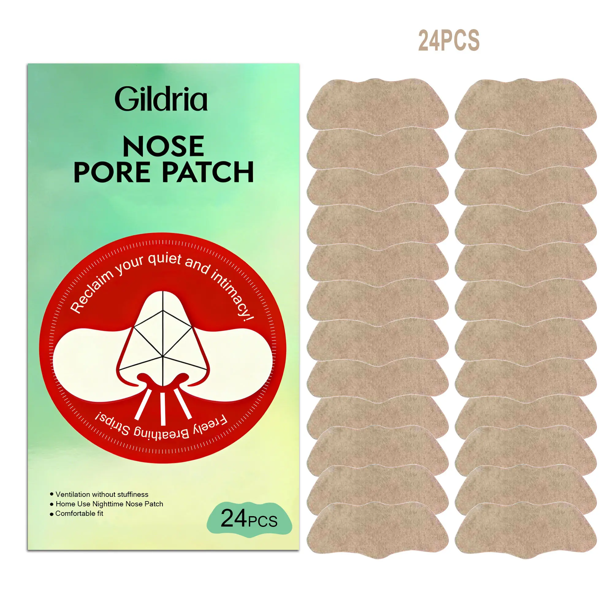 Comfortable Moisturizing Nose Patches, Peppermint Extract Formula, Day and Night Use, 24 Pieces, Gentle Care for Nasal Area
