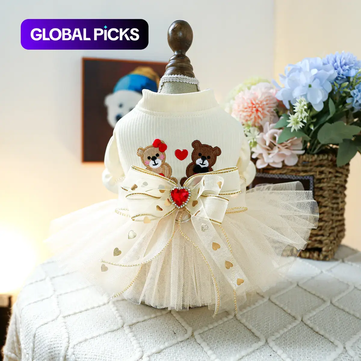 Cute Bear Pattern Pet Dress, Wedding Style Pet Clothes, Pet Princess Dress for Small Dogs, Cats & Kitten, Dog & Cat Clothing, Puppy Clothes, Costumes #GLOBAL PICKS
