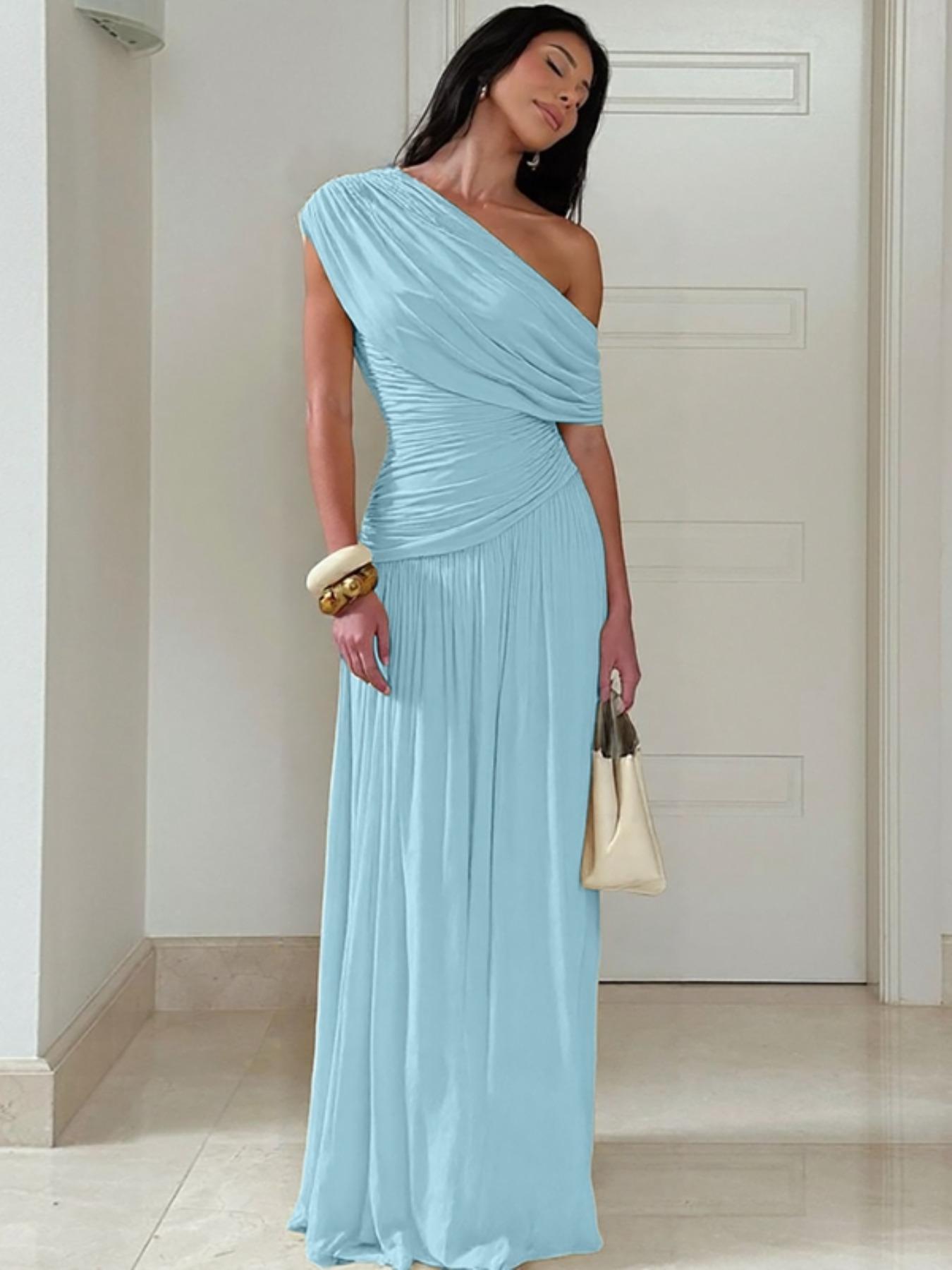 Women's One Shoulder Dress, Elegant Solid Color Dress for Party Club Dating, Evening Party Dresses, Ladies' Summer Clothes