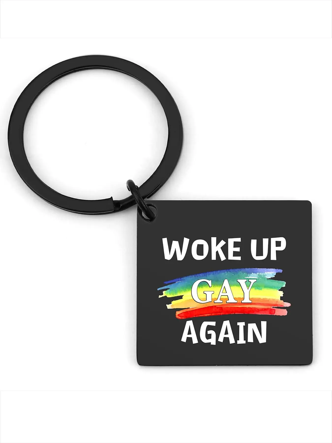 Rainbow Pride Square Keychain, Bold Fun English Text, Lgbtq+ Party Gift, Friend Exchange Small Present, Perfect Gifting Scenario