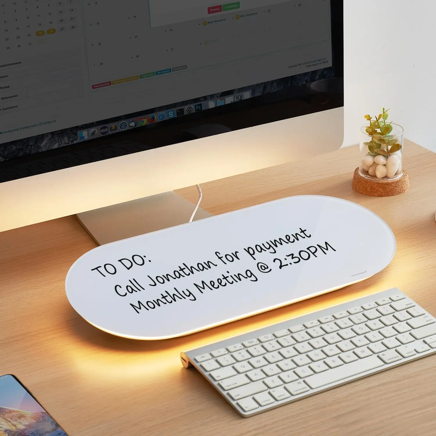 Glass Desktop Whiteboard - 17 X 7 Inches Small Dry Erase Board with Warm White Light, Glass White Board Surface Notepad with 1 Drawer, Desk Organizers for , , School Supplies