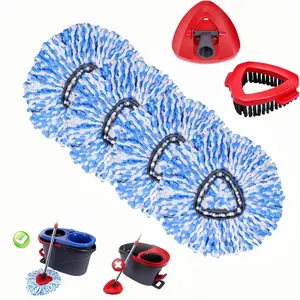 Rinse Clean Hardwood Floor Mop Replacement Set, Home Cleaning Bundle with 3 Removable & Washable Microfiber Spin Mop Heads, Replaceable Scrub Brush Refills for 99% Dust Removal