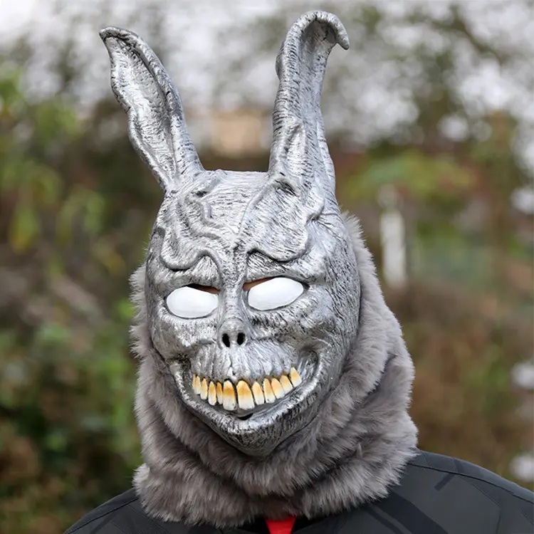 Scary Rabbit Latex Full Head Mask, Creepy Bunny Face Covering, Comfortable Halloween Cosplay Prop Accessories
