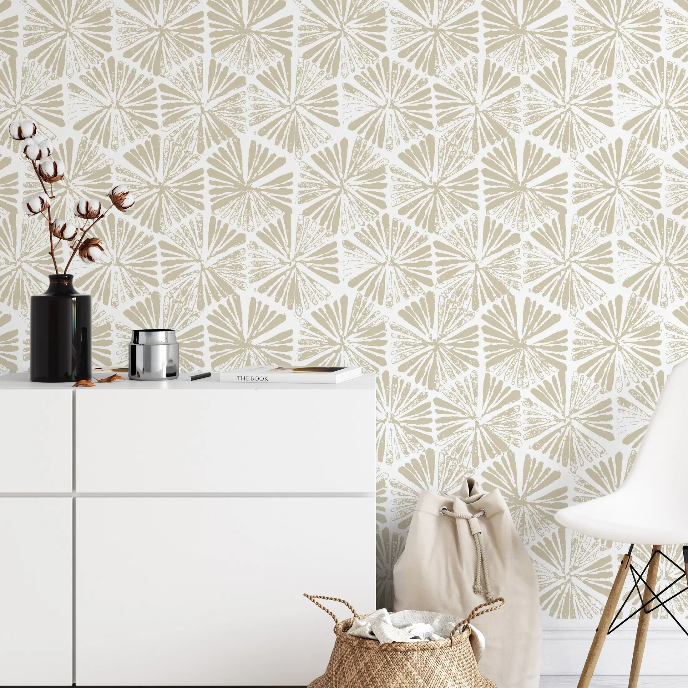 Hexagonal Vintage Leaf Plant Self-Adhesive Wallpaper, Bohemian Style, Waterproof, Removable, Easy Install, for Living Room, Bedroom, Desk