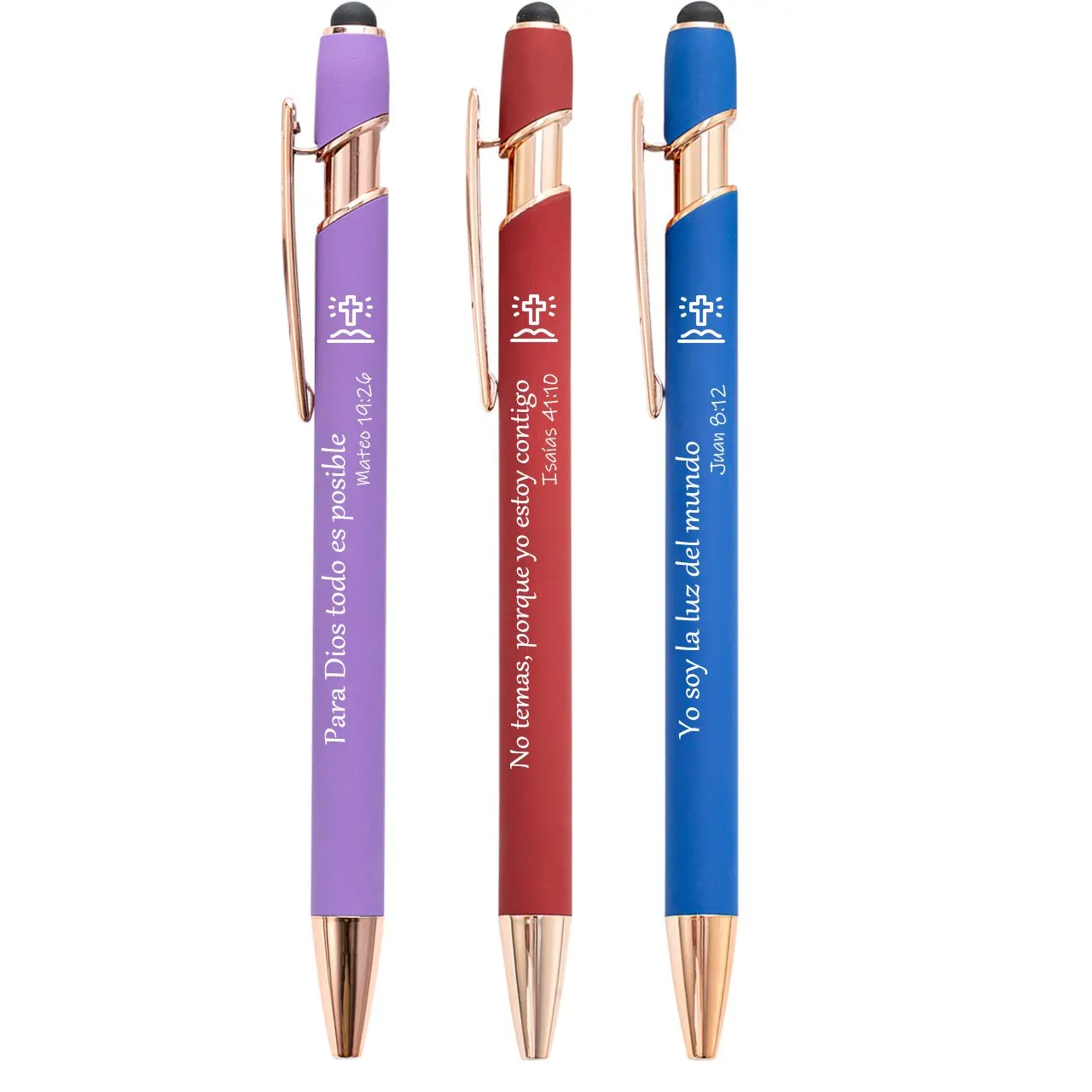 3/9pcs Spanish Bible Pen Set, Touchscreen Writing Pens, Multi-Color, Cross Design, Ideal for Church and School Use