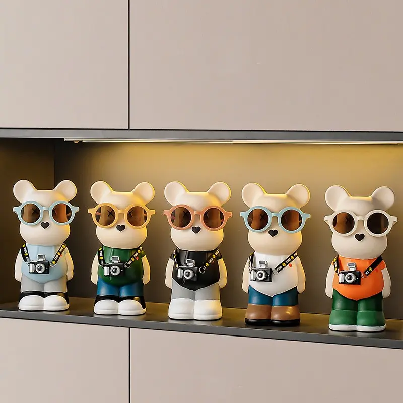 Trendy Camera Bear Piggy Bank, Fashion Sunglasses Bear Statue, Living Room TV Cabinet Decor, Unique Birthday Gift