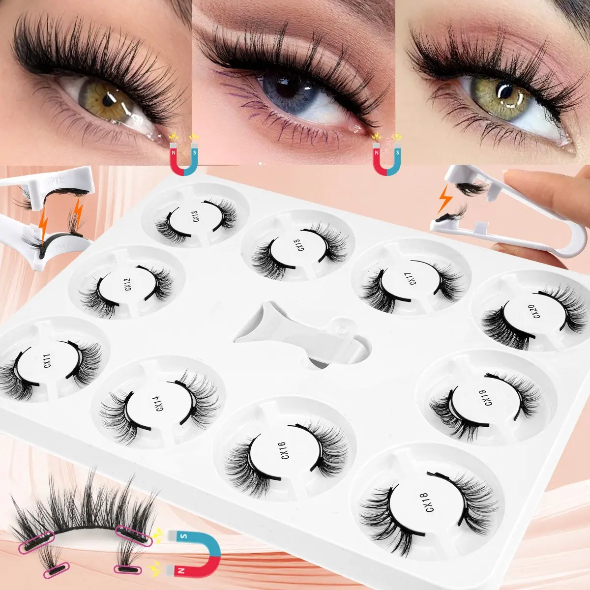 Viral Innovative Glue-Free Magnetic Self-Adhesive Eyelashes, 10 Pairs Mixed Styles, European Natural & Dramatic Unique Voluminous Lashes, Pop On Lashes