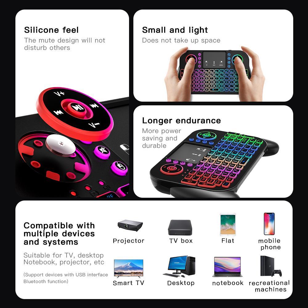 Rechargeable Wireless Keyboard Remote Control, Mini Keyboard Remote Control with Backlight, Dual mode remote, Bluetooth-compatible Keyboard Remote Control for Android TV Box