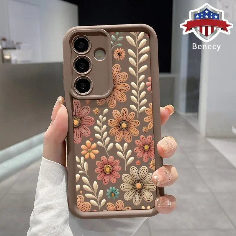 Vintage Floral Protective Cellphone Case for Galaxy S22+ S23 Ultra S24 Plus S25 S26, Handheld Devices Accessories, Shockproof Silicone TPU Bumper Drop Protection Cover, Shockproof Protective Cover