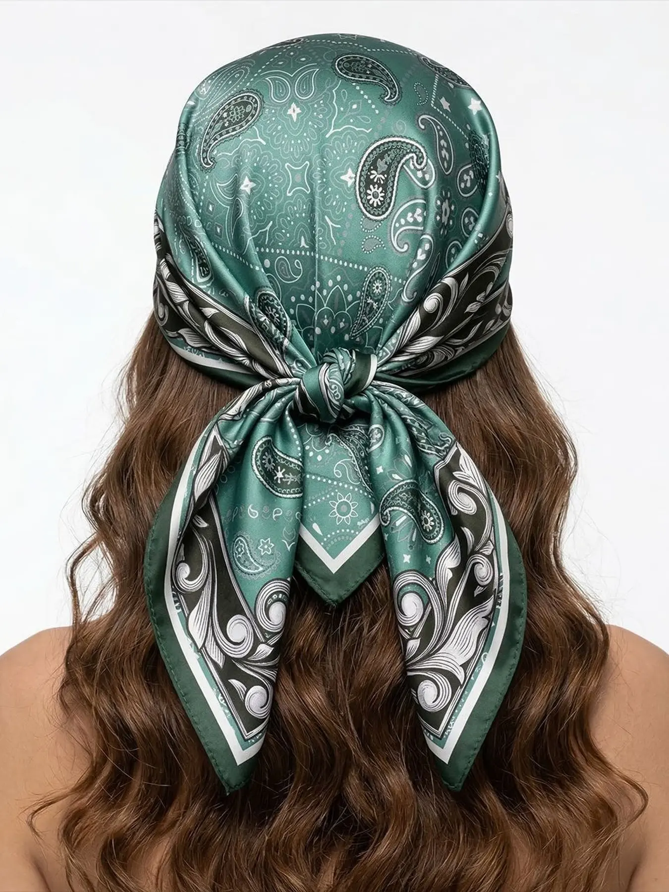 Paisley Print Square Bandana, Vintage Floral Scroll Border Satin Head Scarf, Multi-Purpose Neck Scarf Hair Wrap Accessory, Vintage Print Headscarves