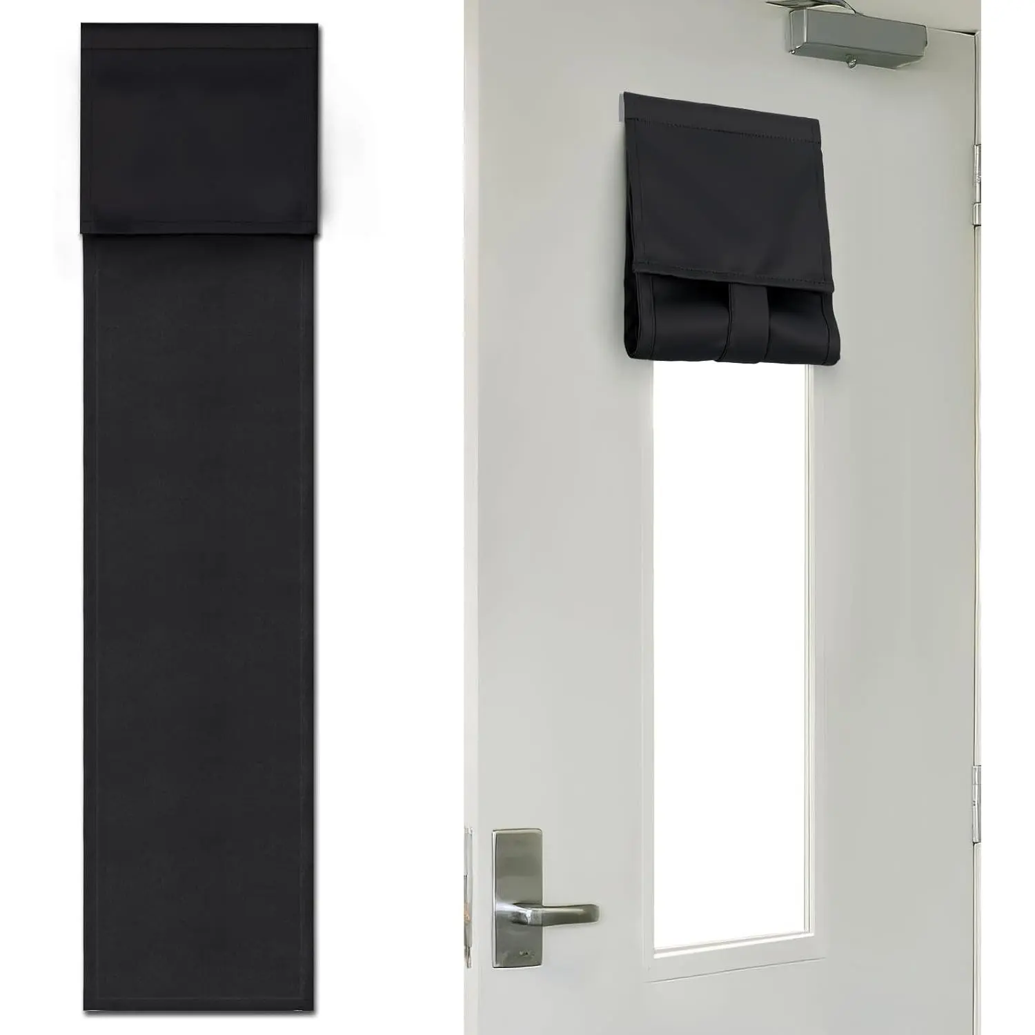 Classroom Door Window Blackout Cover - Blocking 100% Views & 90% Sunlight, Black Lockdown Shade Privacy Curtain for 6'' x 32'' Window, 1 Pack