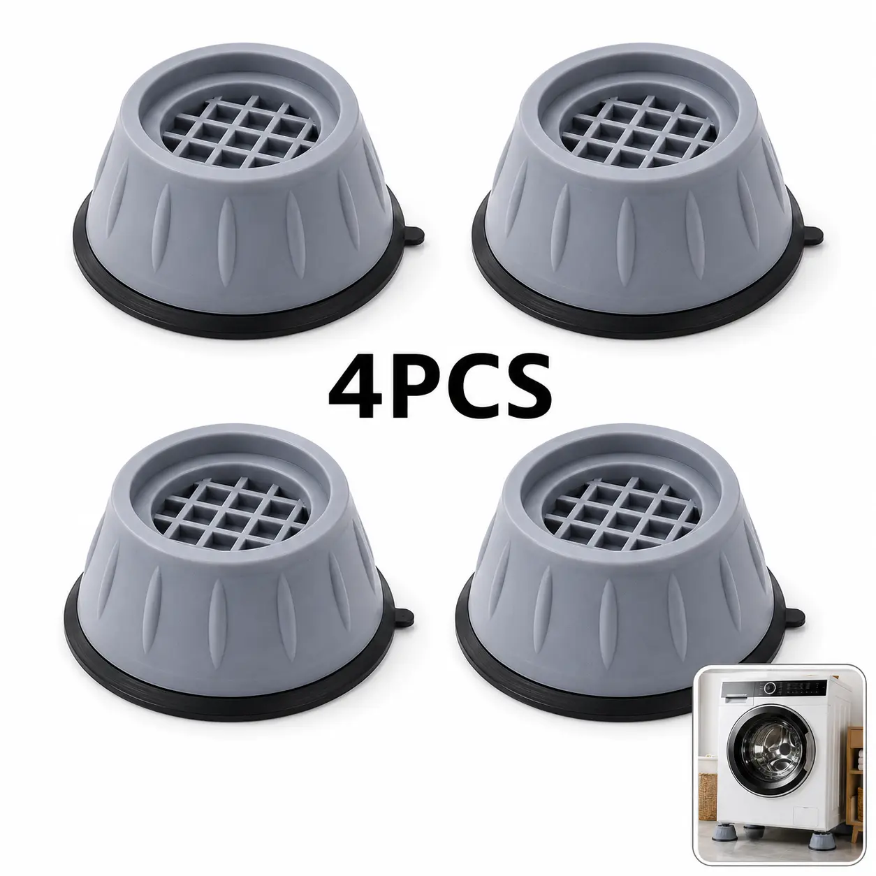 4-Piece High-Density Plastic Anti-Vibration Stabilizer Pads, Universal-Fit Durable Shock-Absorbing Support for Washing Machines, Dryers, Plastic Pads