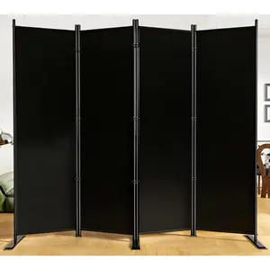 Room Divider 6FT Folding Privacy Screens, 4 Panel Fabric Divider for Room Separation, 88" W Freestanding Portable Wall Dividers Screen for Home Dorm Studio Office, Black