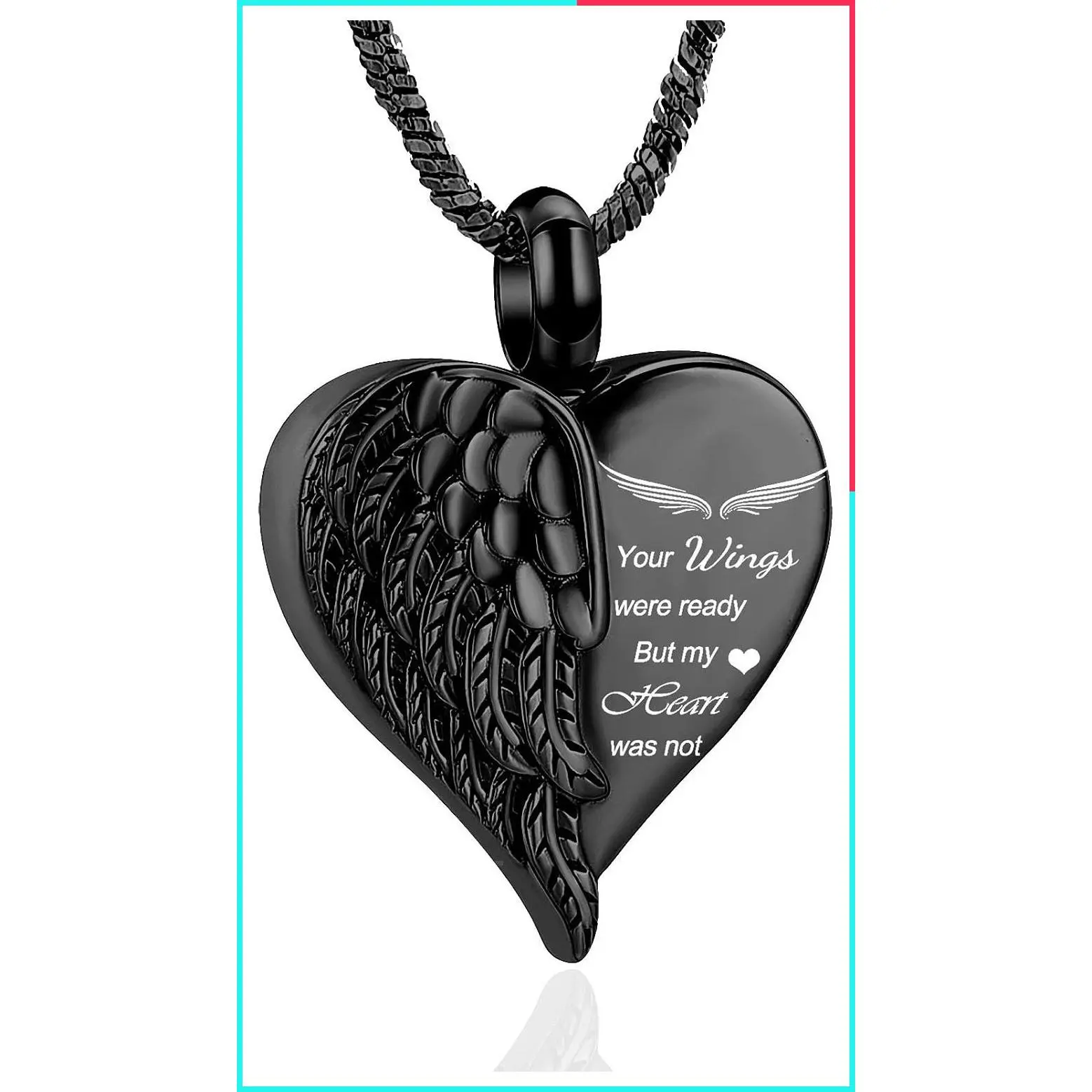 Love Heart Urn Necklace for Ashes - Stainless Steel Angel Wing Heart Locket, Memorial Cremation Jewelry Keepsake for Human & Pet Ashes
