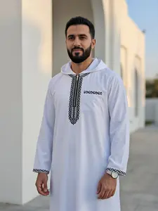 Moroccan Traditional Clothing, Classic Hooded Men's Embroidered Long Robe, Eid Al-Adha Festival Wear, Perfect Gift