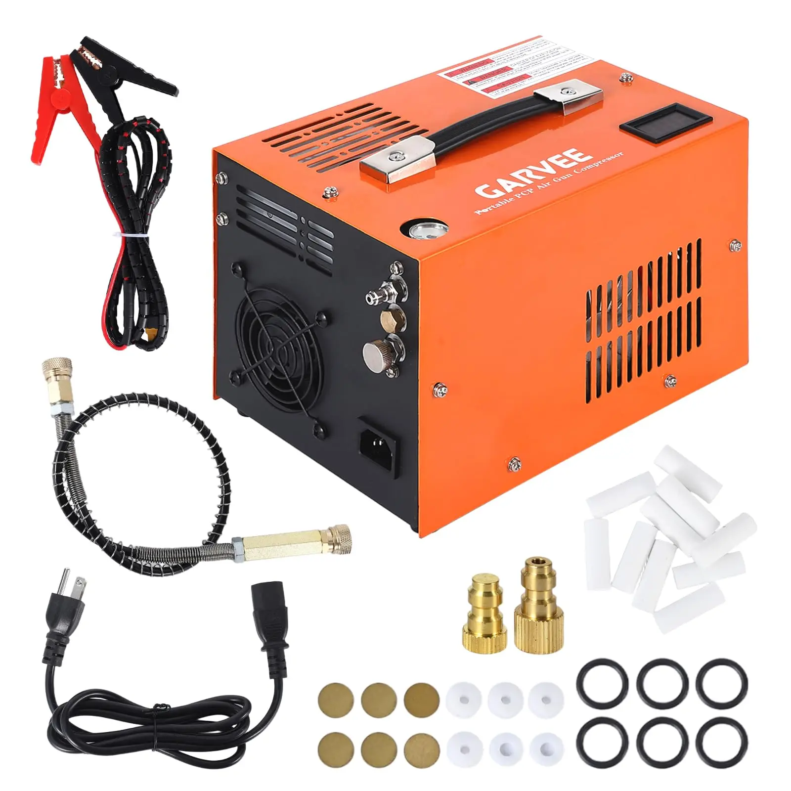 Garvee PCP Air Compressor 4500 PSI (30MPa), Dual Power Portable Airgun Compressor - AC120V/DC12V with Built-In Converter - Fan Cooling & Manual Stop - For Air Rifle, Paintball & Scuba Tanks