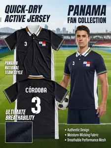Panama National Team Style Soccer Jersey, Quick-Dry Breathable Mesh Polo Shirt, Flag Design, Training and Casual Wear, Durable Quality