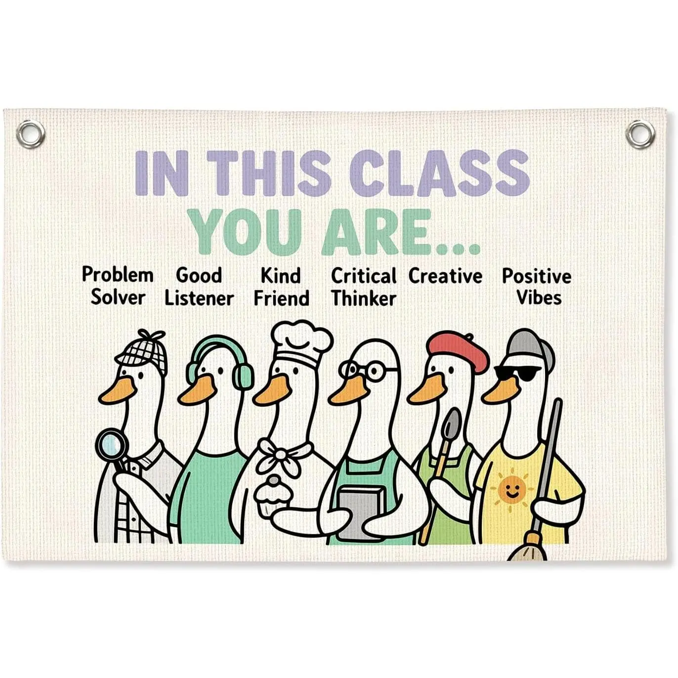 20x30 Inch Inspirational Classroom Goose Canvas Wall Hanging Banner, Motivational Goose Wall Decor for Preschool Elementary Classroom Rules for Teachers and Students