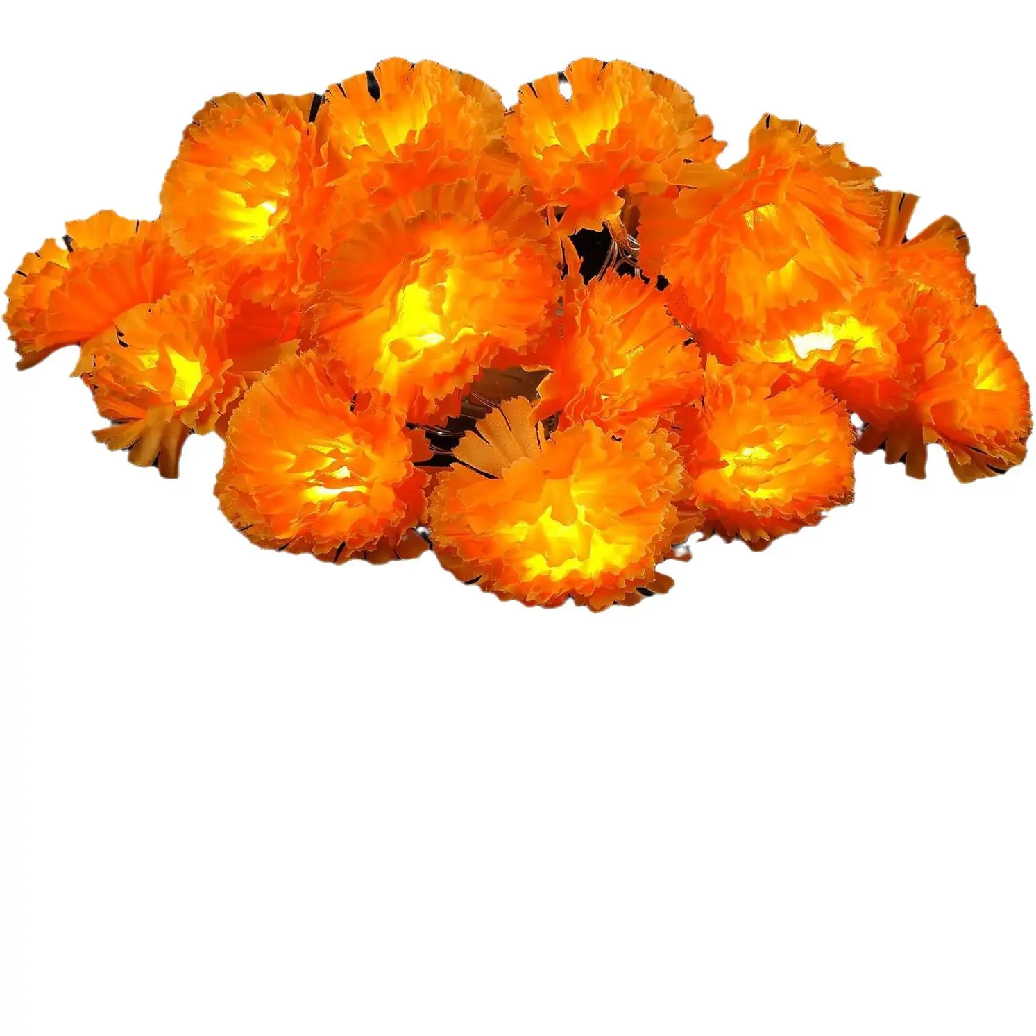 LED Marigold Flower String Lights With Orange Floral Shapes For Halloween Altars, Doorways And Courtyards, Dual Lighting Modes Provide Adjustable Ambient Glow For Multi Scene Festival Layout
