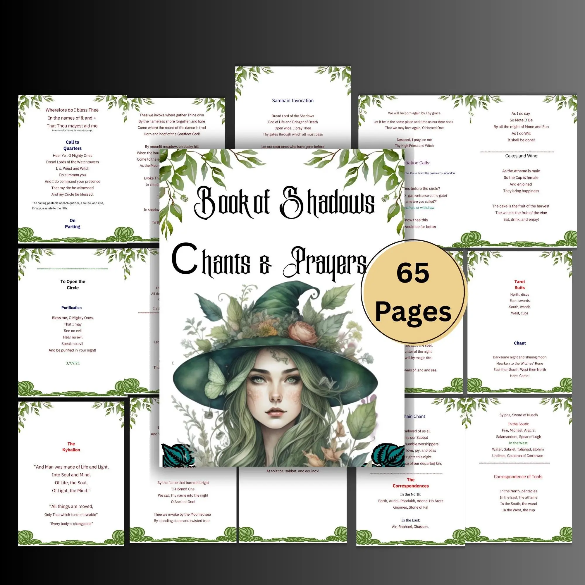 Witches Chants & Incantations, Book of Shadows, Wiccan Chant, Grimoire Pages, 66-Page Occult Ritual Spell Book, Magical Texts Collection