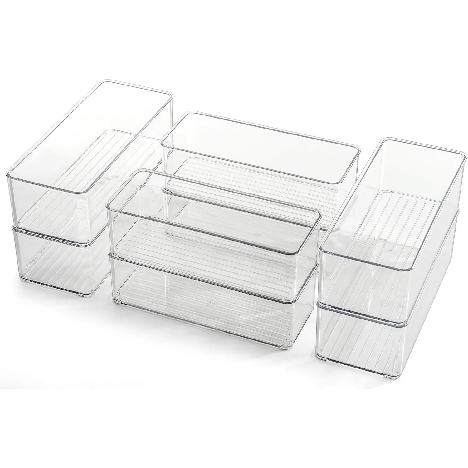 8 Pack Clear Plastic Stackable Deep Drawer Organizers Set, 2 Sizes Tall Drawer Organizer for Makeup Vanity, Desk and Bathroom Storage Organization