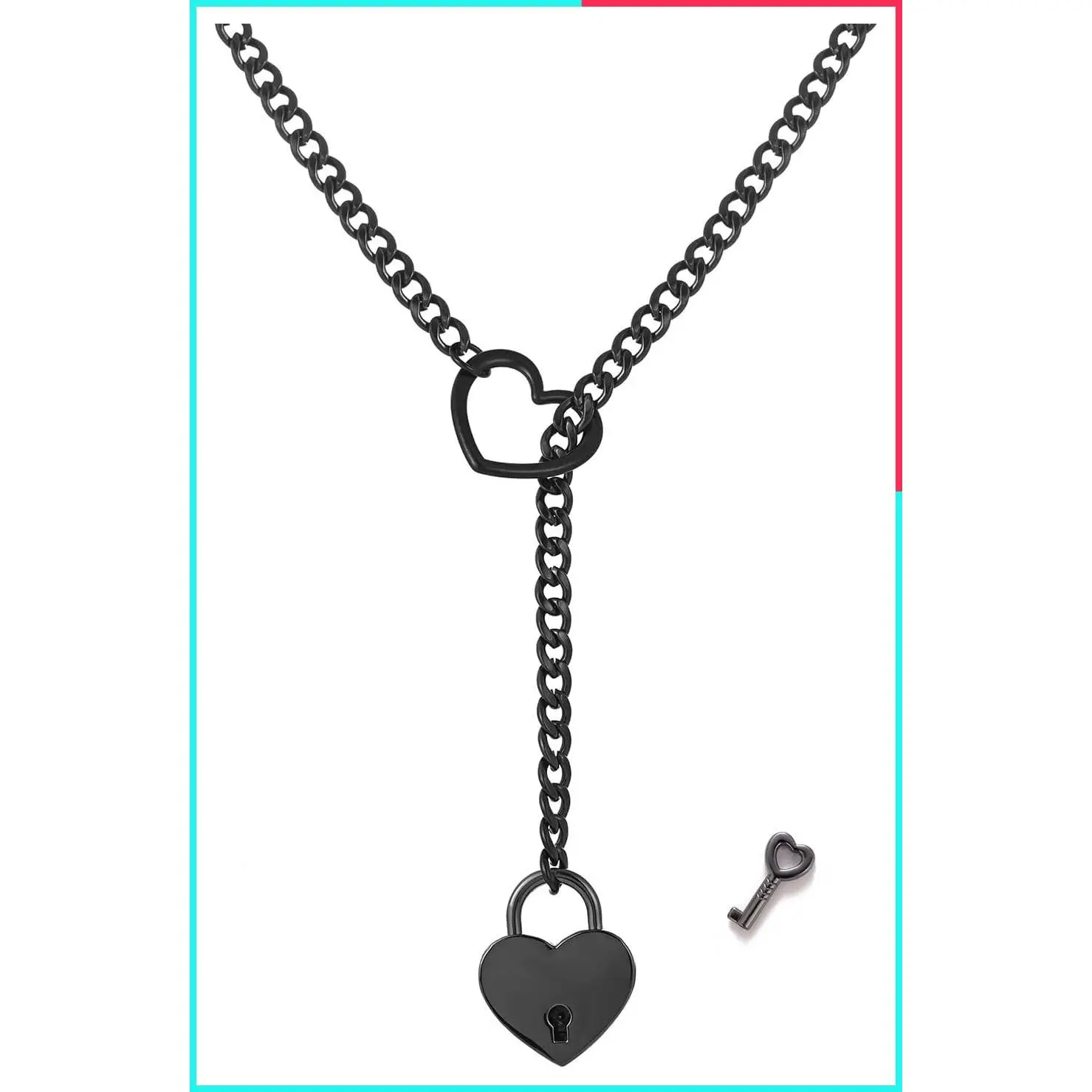 Heart O Ring Slip Chain Necklace for Women Men Stainless Steel Cuban Bar Punk Rock Collar Handmade Adjustable Lariat Y Necklace