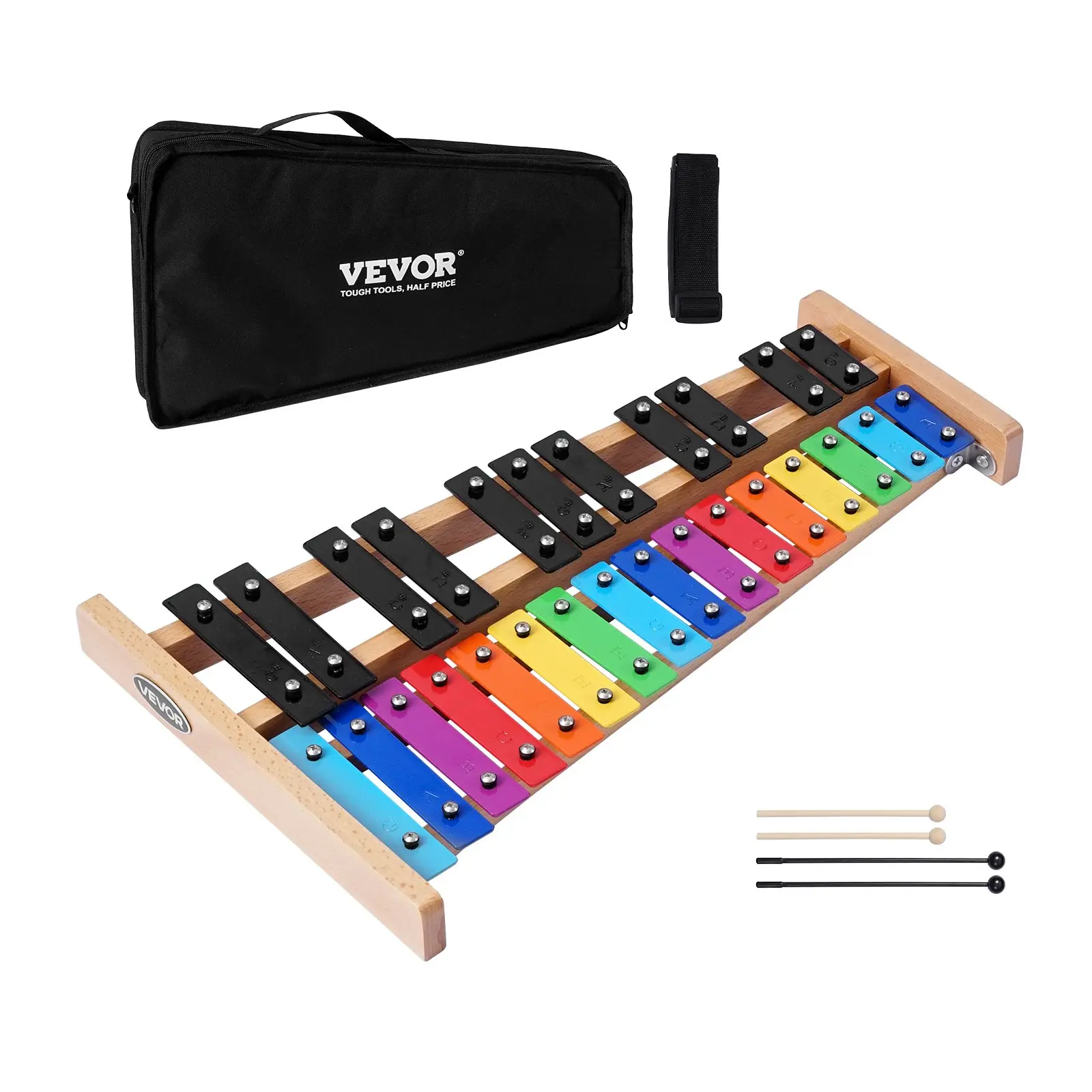 VEVOR 27-Note Xylophone, Professional Percussion Instrument with Colorful Steel Alloy Keys, Natural Wood Base, 2 Wooden Mallets & Carrying Bag, All Ages Musical Instrument Kit, Xylophones
