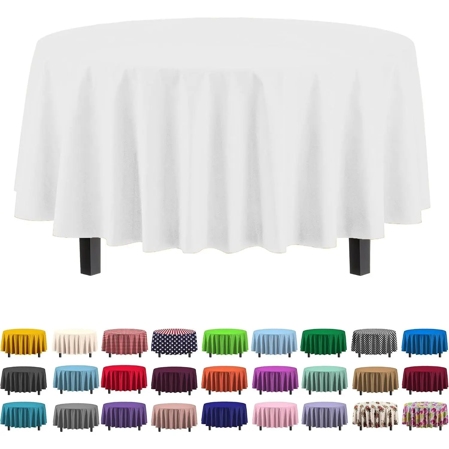 Exquisite 6-Pack Round Plastic Tablecloth Disposable 84" - Party Solids Heavy Duty Waterproof Opaque Table Cover for Party, Wedding, Banquet, Picnic, Birthday, Graduation | Fits 72" Tables, White