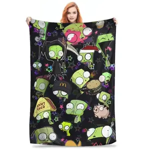 Invader Zim Gir Dib Robot Flannel Baby Blanket Adult Blankets Throw, Portable Super Soft Flannel Textile Decor, Multi-purpose Bed Car Sofa Bedspread, Perfect Birthday Holiday Housewarming Gift for Cartoon Fans birthday gift