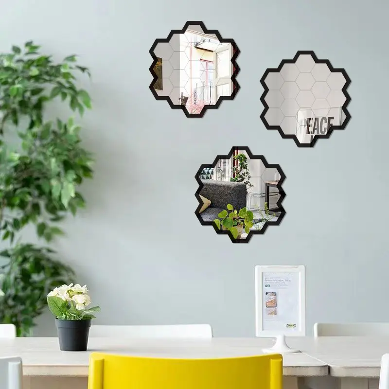 3/pcs Honeycomb Acrylic Decorative Wall Mirror - Modern Narrow Unique Wall Decor, Fashion Wall Art for Apartment, Living Room, Bathroom, Bedroom, Corridor, Creative Gift for Home Soft Decoration, Wall Decorations