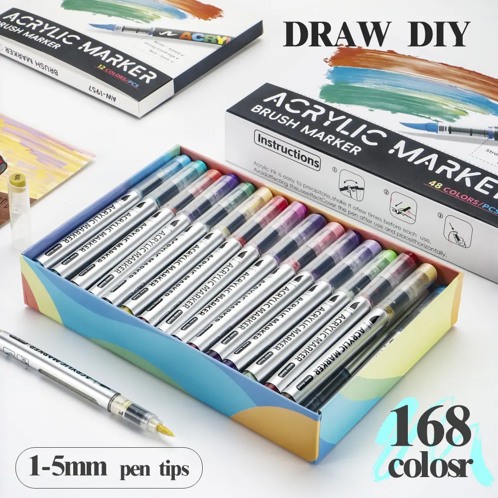 Christmas Professional Painting Markers, High Saturation Acrylic Pens, 12/24/36/48/60/120/168 Colors, Fast Drying Waterproof