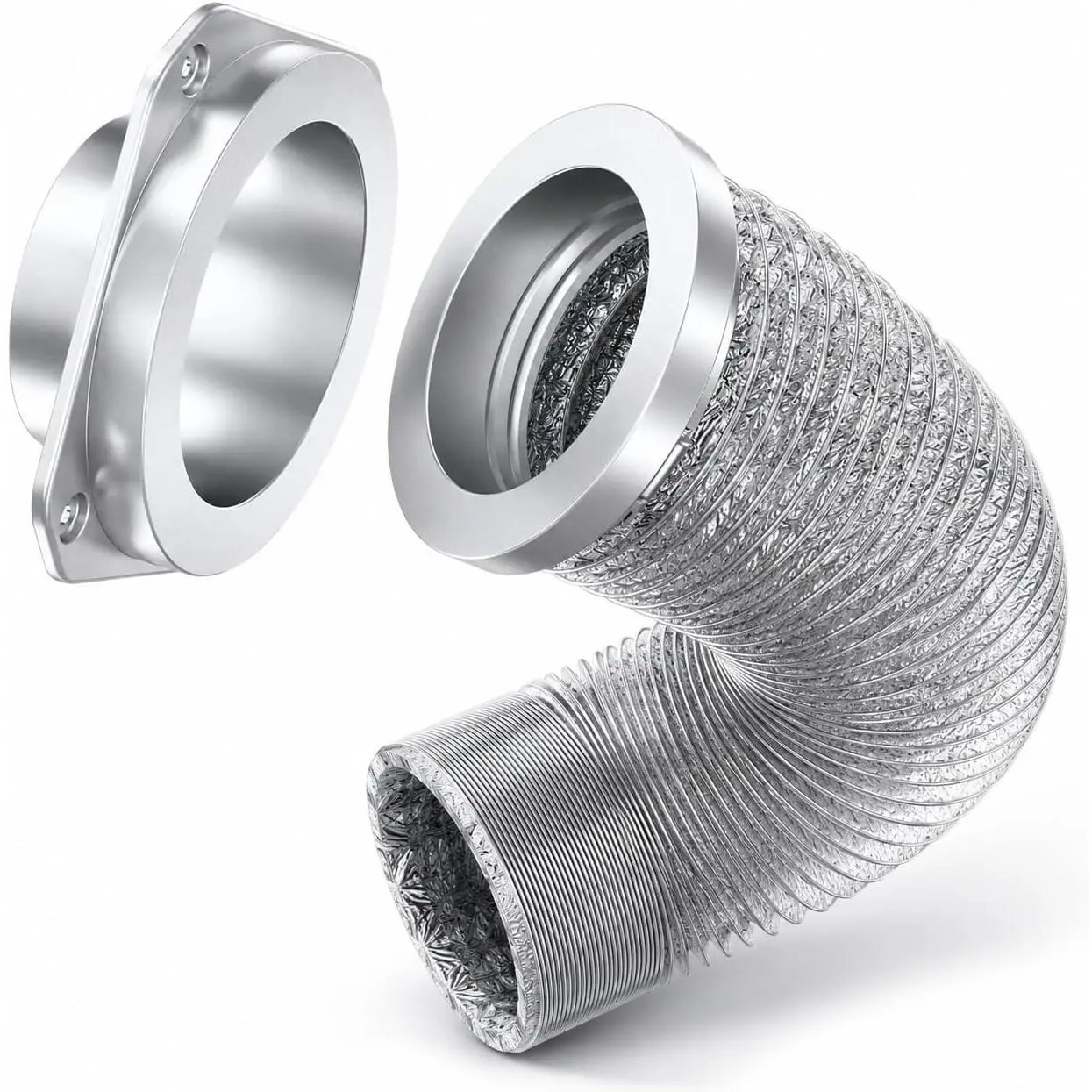 Magnetic Dryer Vent Connector Kit with Adjustable Offset, Quick-Connect Design for Tight Spaces & Apartment Users, Aerospace Aluminum Body, Strong Hold, 3.3ft Stainless Steel Hose & 2 Clamps
