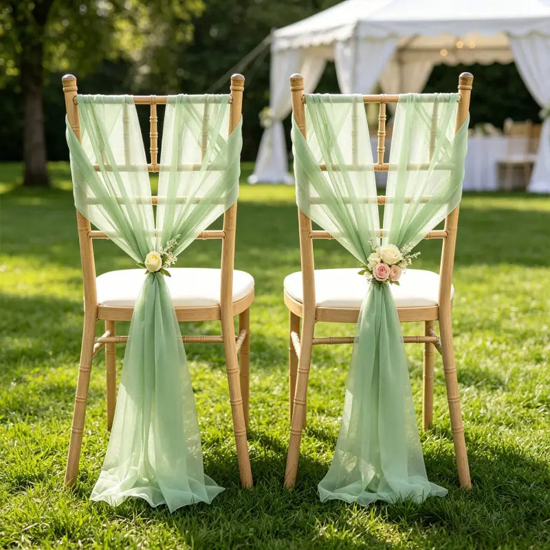 4PCS Luxury Elegant Tulle Chair Back Drapery, Chiffon Tie Sash Design, Suitable for Indoor & Outdoor Weddings, Parties All Occasions