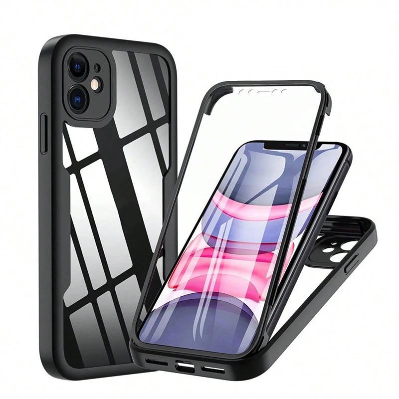 2 in 1 Full Body Protective Case with Front Screen Protector, Soft TPU Bumper + Hard PC Back Cover, Compatible with Apple 16/15/14/13/12/11 Pro Max/Plus, Accessories