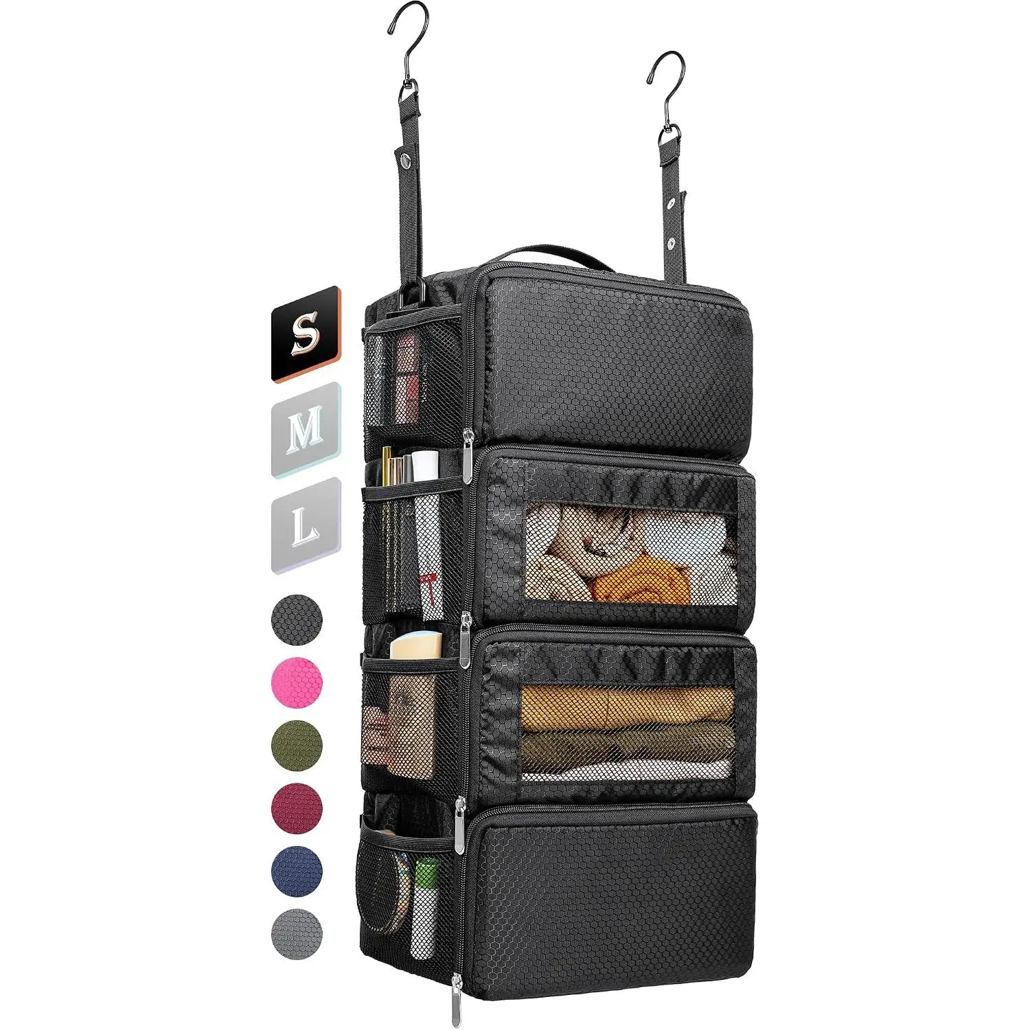 Suitcase Organizer, Travel Luggage Organizer  Shelves Packing Cube Closet/Collapsible Portable Travel Organizer for Carry-, Small, Black