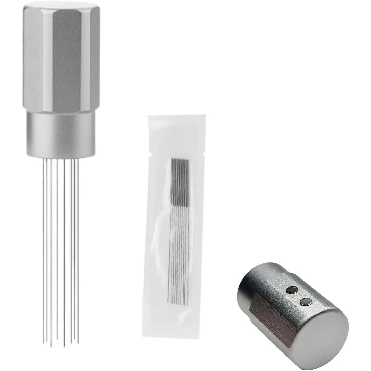 Compact Stainless Steel WDT Tool for Espresso, 8x0.4mm Magnetic Attach Rust-Resistant Espresso Distribution Tool, Barista Stirrer with 2 Extra Replacements, Coffee Machine Accessory