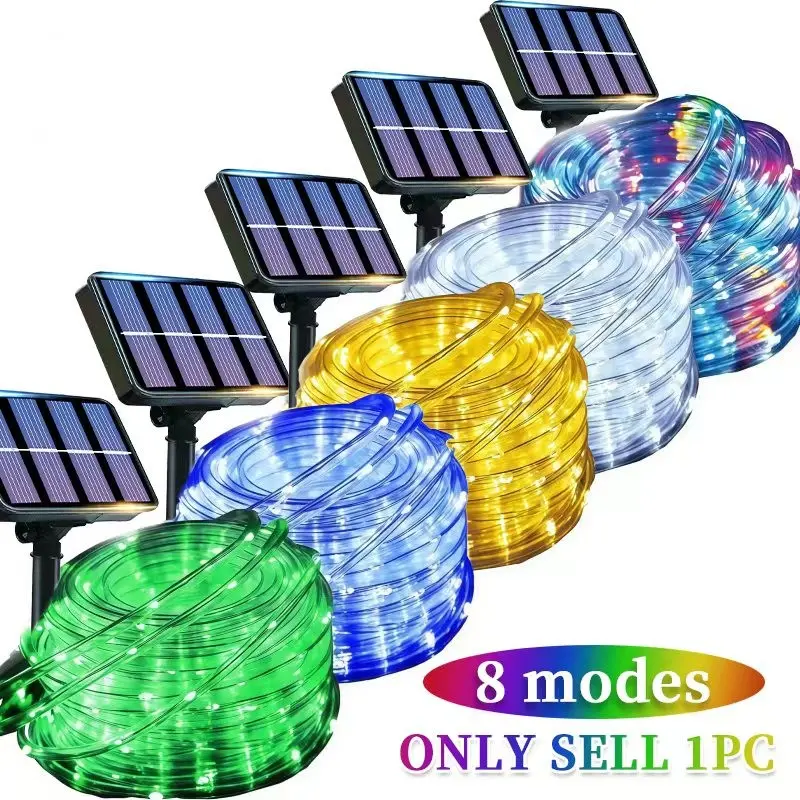 Solar Outdoor Rope Tube Decorative Light String, 8 Different Lighting Modes of Solar Rope Tube Lights, Atmosphere Lighting, Solar Led Lights, Suitable for Garden/courtyard/fence Layout/birthday Party/holiday Wedding Decoration String Lights.
