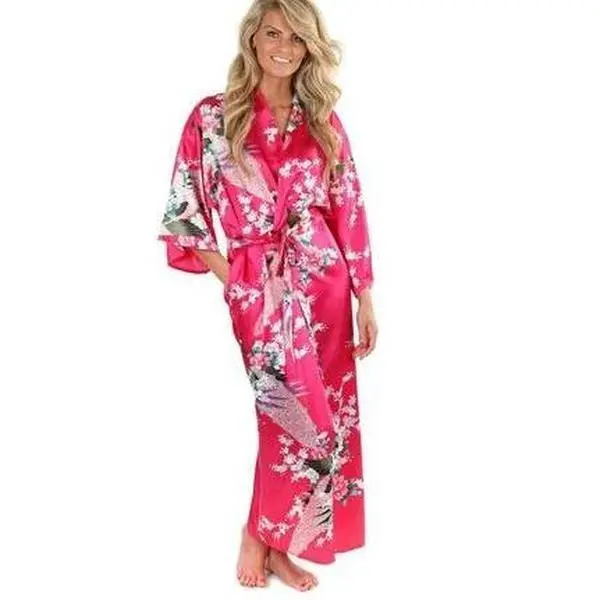 2015 Silk Bathrobe Women Satin Kimono Robes For Women Floral Robes Bridesmaids Long Kimono Robe Bride Silk Robe Dressing Gown