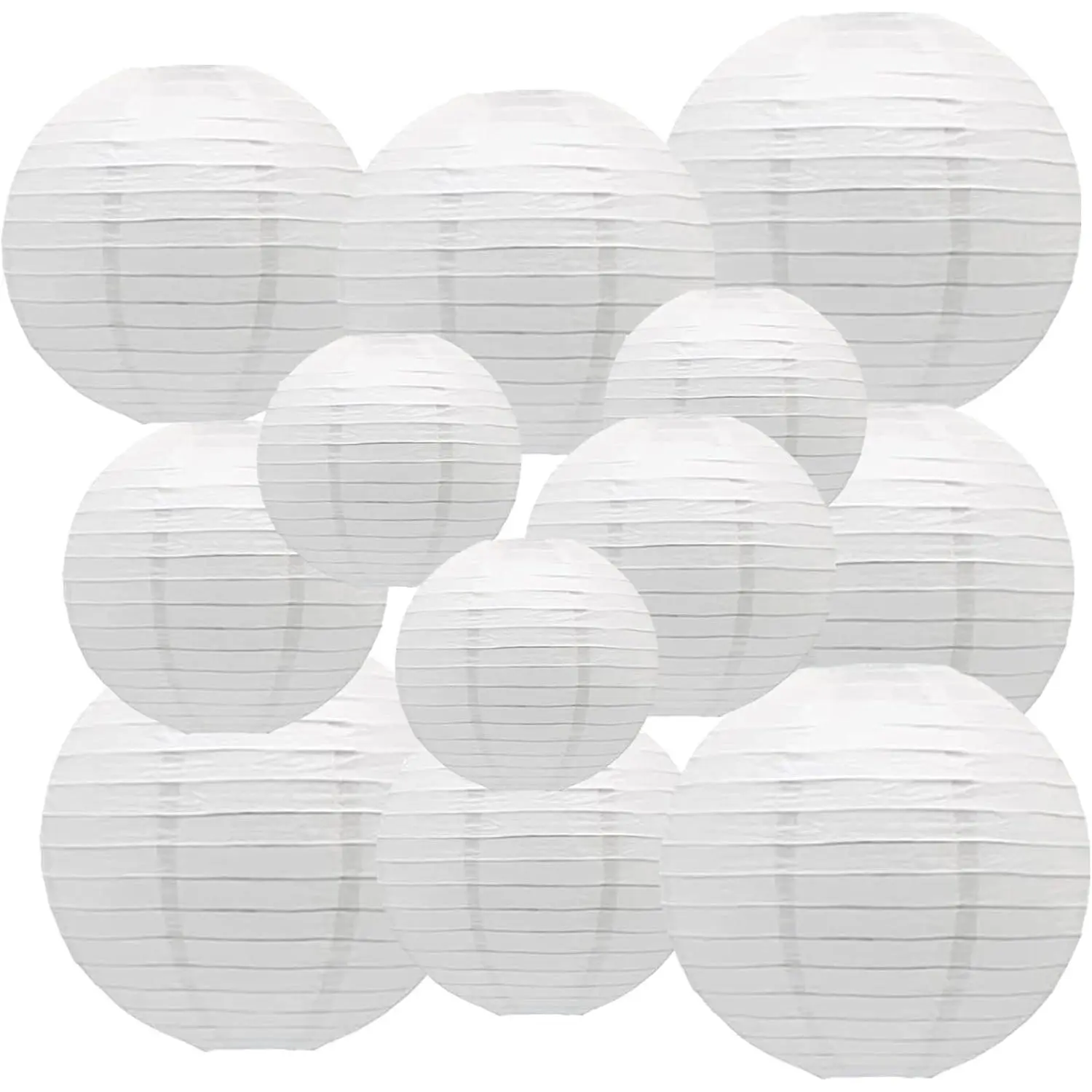 White Paper Lanterns Decorative, Chinese Lanterns Indoor Outdoor for Birthday, Wedding, Christmas, Bridal,  Decor, Ceiling Decorations(Size of 4”, 6”, 8”, 10”,12Pcs)