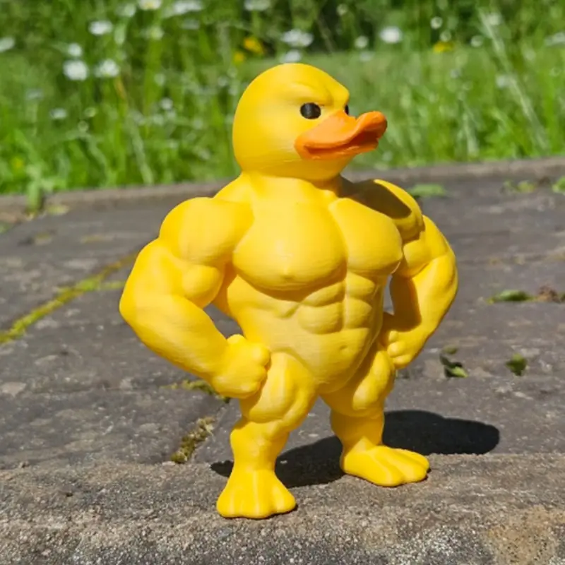 3D Printed Compact Funny Muscular Yellow Duck Figurine, Standing Buff Duck Statue, Creative Novelty Desktop Ornament, Unique Quirky Desk Decor, Fun Gift for Friends (Wedding & Fashion Accessory Complement)