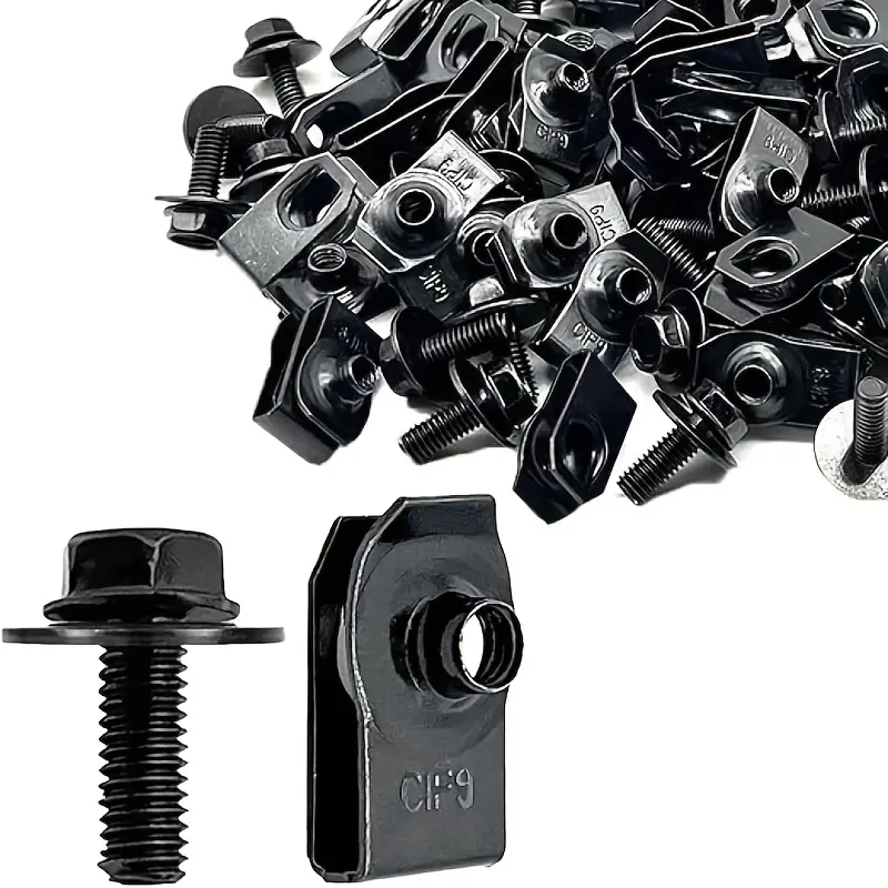 40-Piece Car Body Fastener Kit (20 Bolts + 20 Washers): M6 Hood Rivets, Fender Clips, and Rust-Resistant Metal U-Clips-Suitable for Various Vehicle Models, Auto Repair, and Secure Mounting; Features Heavy-Duty Bolts, Precision Fasteners, Push-Type Clips,