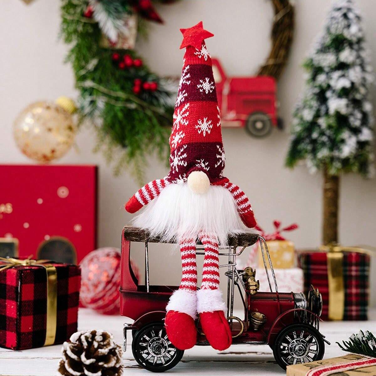 Christmas Plush Long Leg Gnome Faceless Doll with Light, Knitted Dwarf Elf Figurines with Hat, Perfect for Christmas Tree, Bedroom, Fireplace, and Window Display, Home Decor Ornament, LED Mood Light