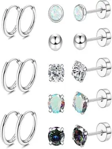 16-Piece Medical Steel Piercing Earring Set, Hypoallergenic Unisex Ear Jewelry, Casual Style, All Seasons, Daily Wear Accessories