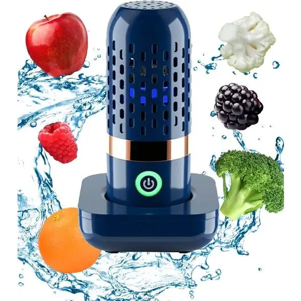 Vegetable and Fruit Cleaner Machine, Purified Water-Proof Fruit Cleaning Device with OH-ion Purification Technology 250min Working time and Wireless Charging, for Cleaning Fruit (Blue)