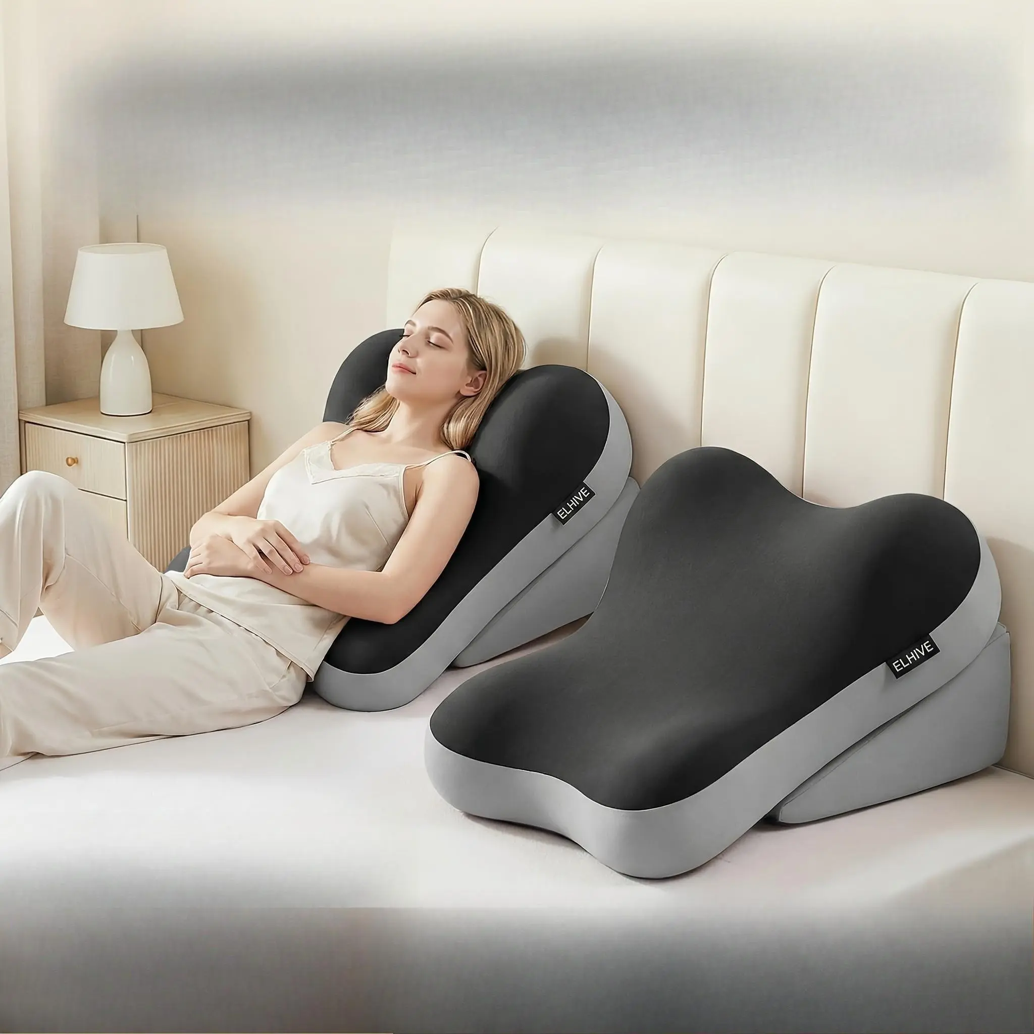 Ergonomic mattress pillow, adjustable memory cotton Supportive backrest for reading, Bed Backrest Cushion, 2-piece split support pillow for bed rest, anti slip waist and neck pads, suitable for home office and relaxation